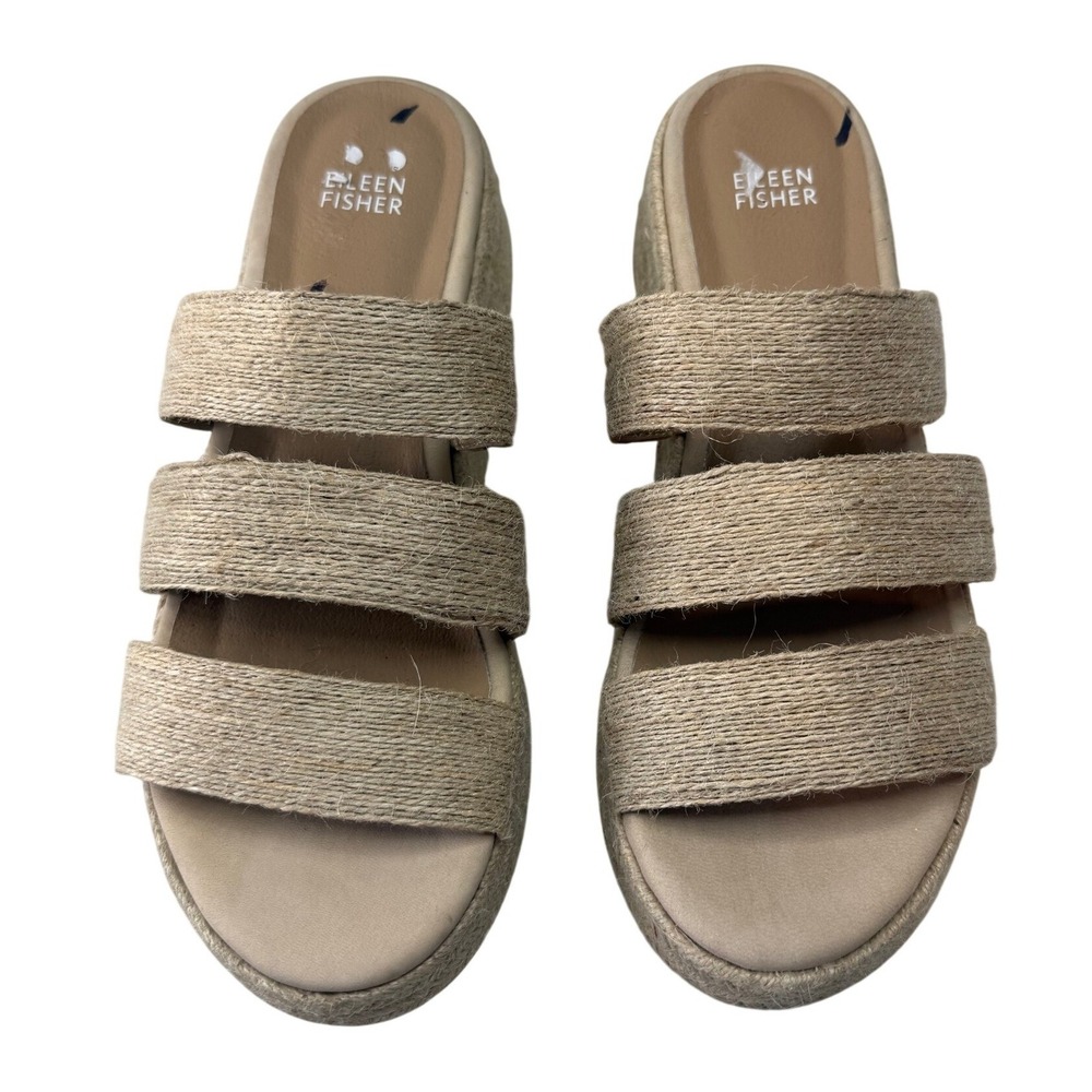 Eileen Fisher Womens Mayla 9 Jute Triple Strap Espadrille Platform Sandals 9 NEW